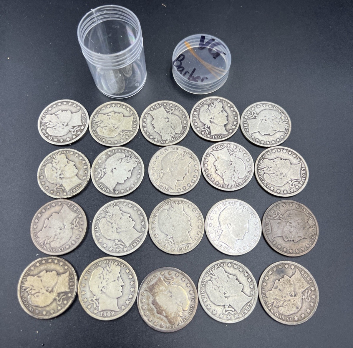 20 Coin Roll Barber 90% Silver Half Dollar Coins VG Very Good Conditions S#B