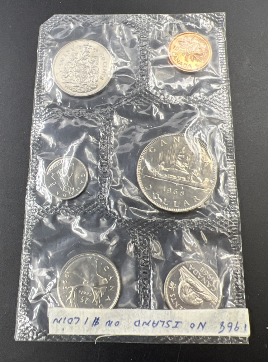 1968 Canada 6 Coin Set with No Island Variety Dollar Coin UNC