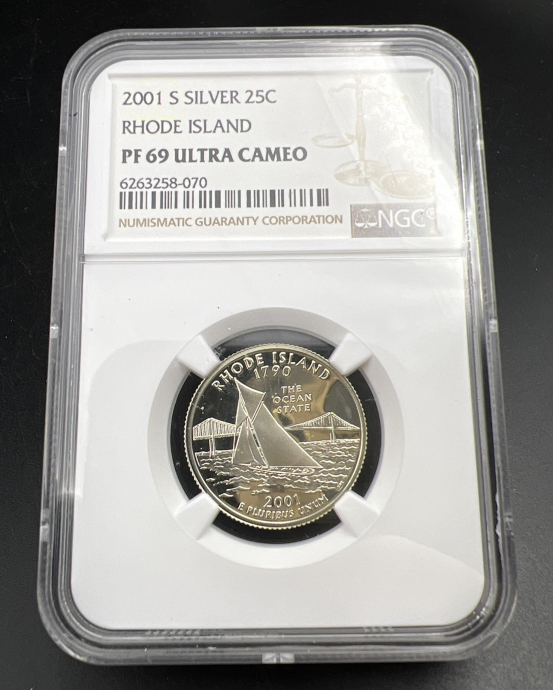 2001 S 25c Rhode Island Statehood Quarter Coin Silver Proof PF69 UCAM #070