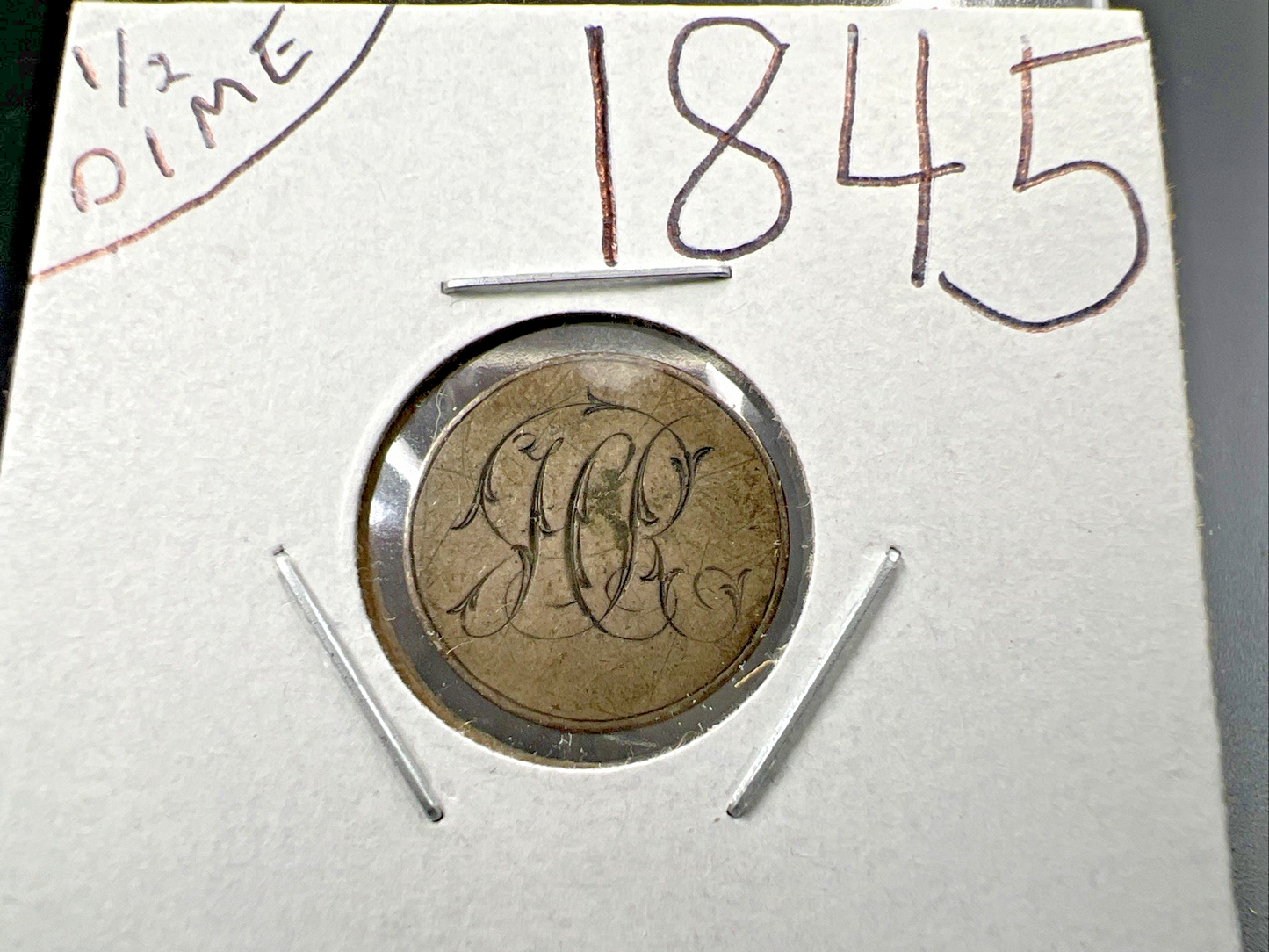 Engraved Love Token on 1845 5c Liberty Seated Silver Half Dime