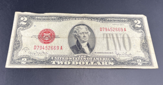 1928 G $2 Two Dollar Legal Tender United States Red Seal Note CH VG Circ #669