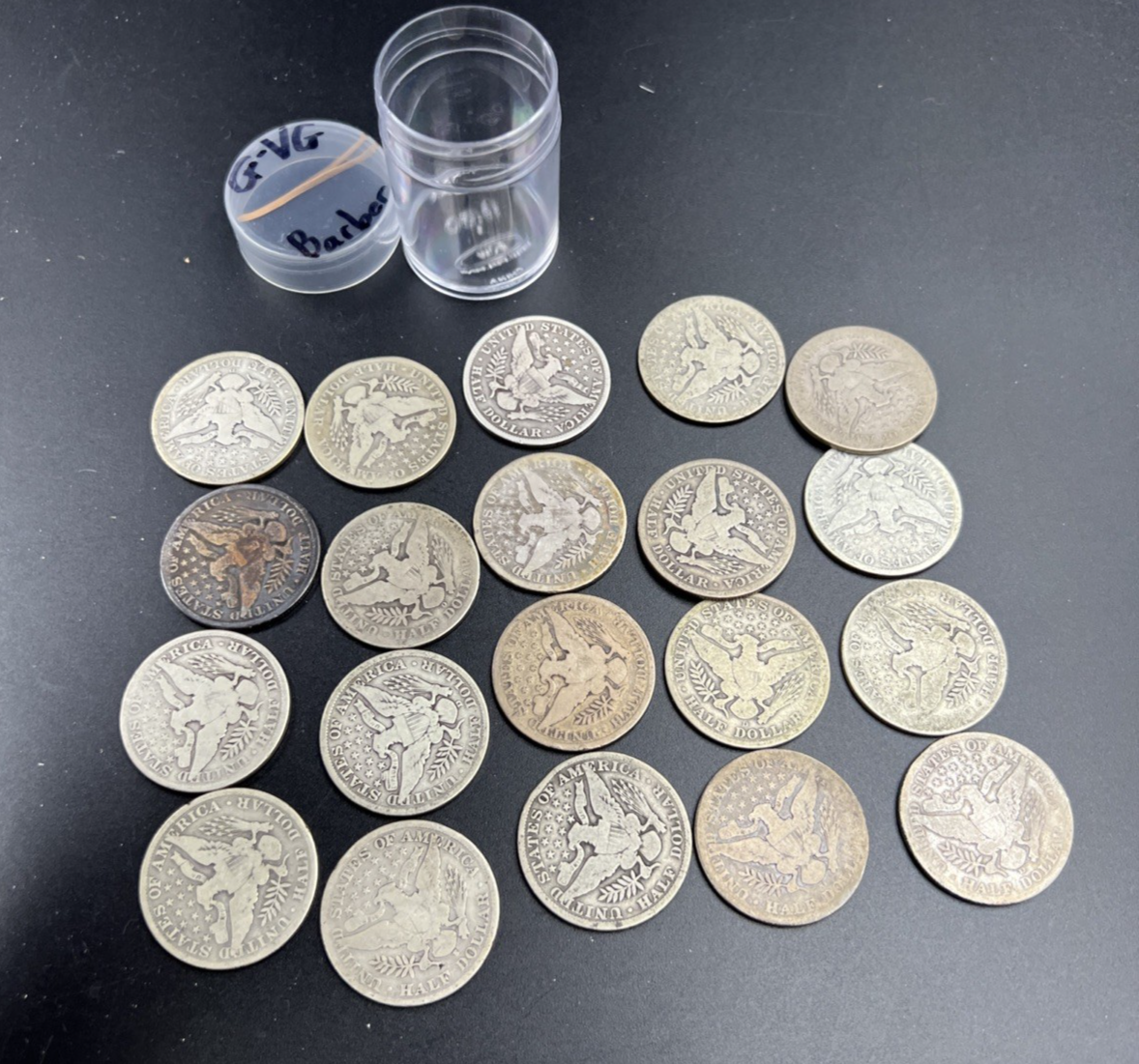 20 Coin Roll Barber 90% Silver Half Dollar Coins G-VG Good Conditions S#V