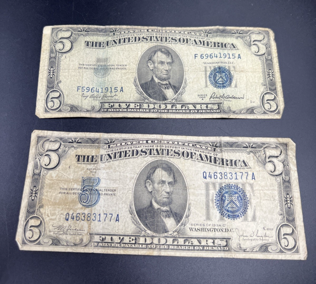 Five Dollar Bill Collector's Lot 1934 1953 $5 US Silver Certificates Very Circ