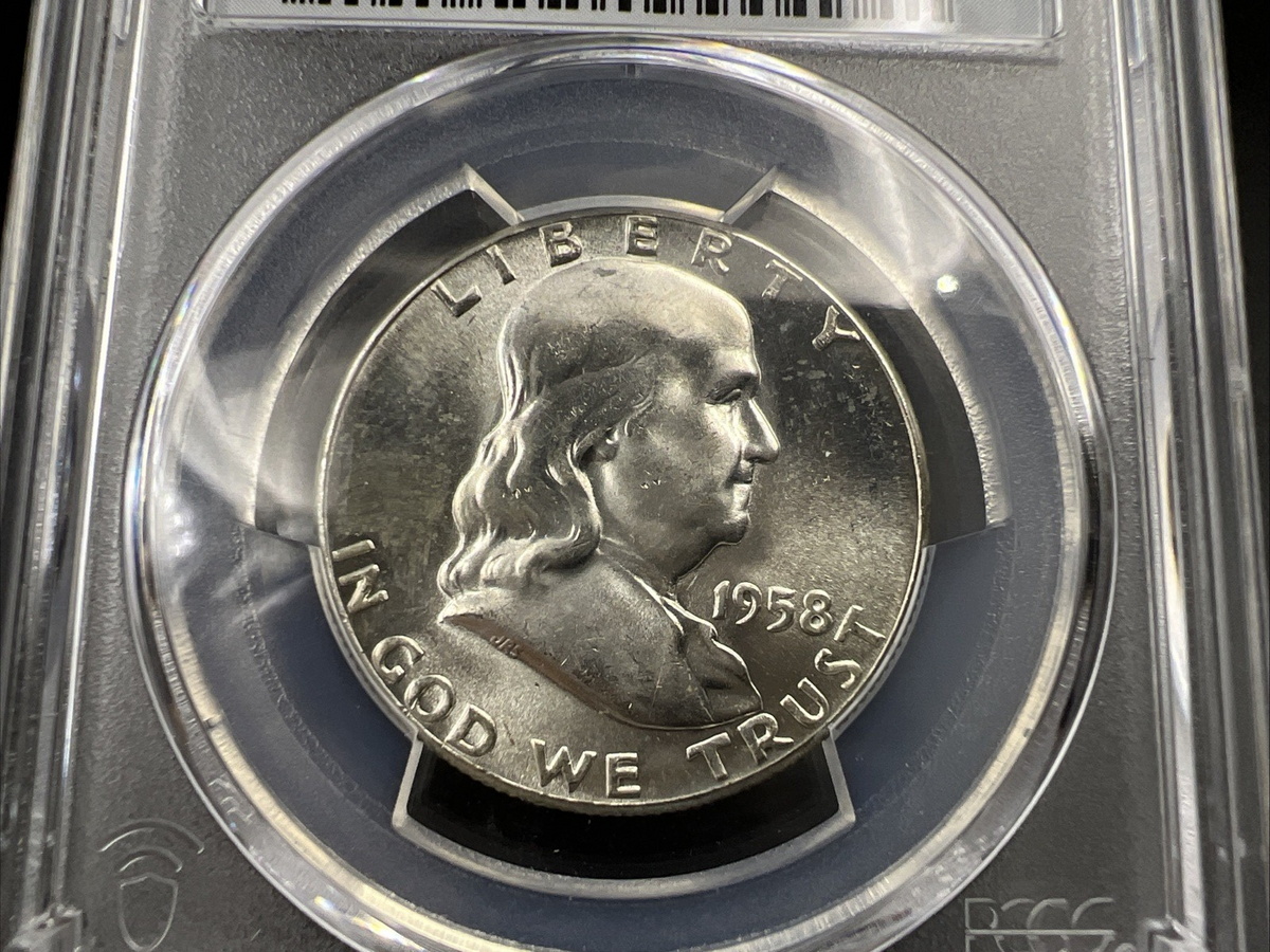 1958 P 50c Franklin Silver Half Dollar Coin PCGS MS64 CH BU Reverse Toner #77