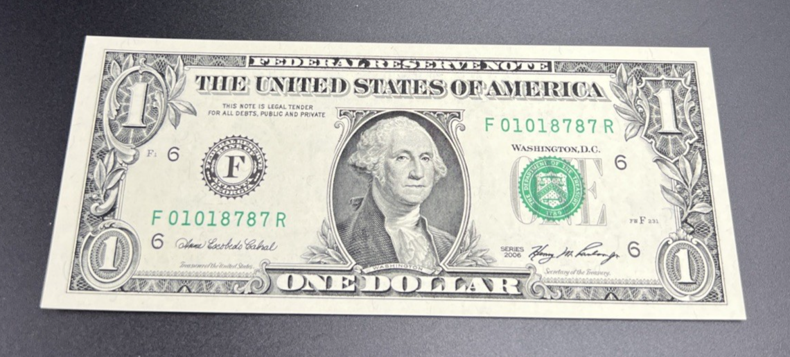 2006 $1 FRN Federal Reserve Note Neat Serial #01018787 CH UNC