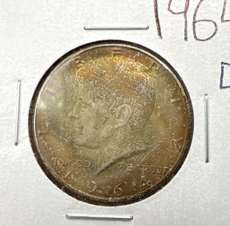 1964 D 50c Kennedy 90% Silver Half Dollar Coin BU NC Neat Toning Obverse SK#1
