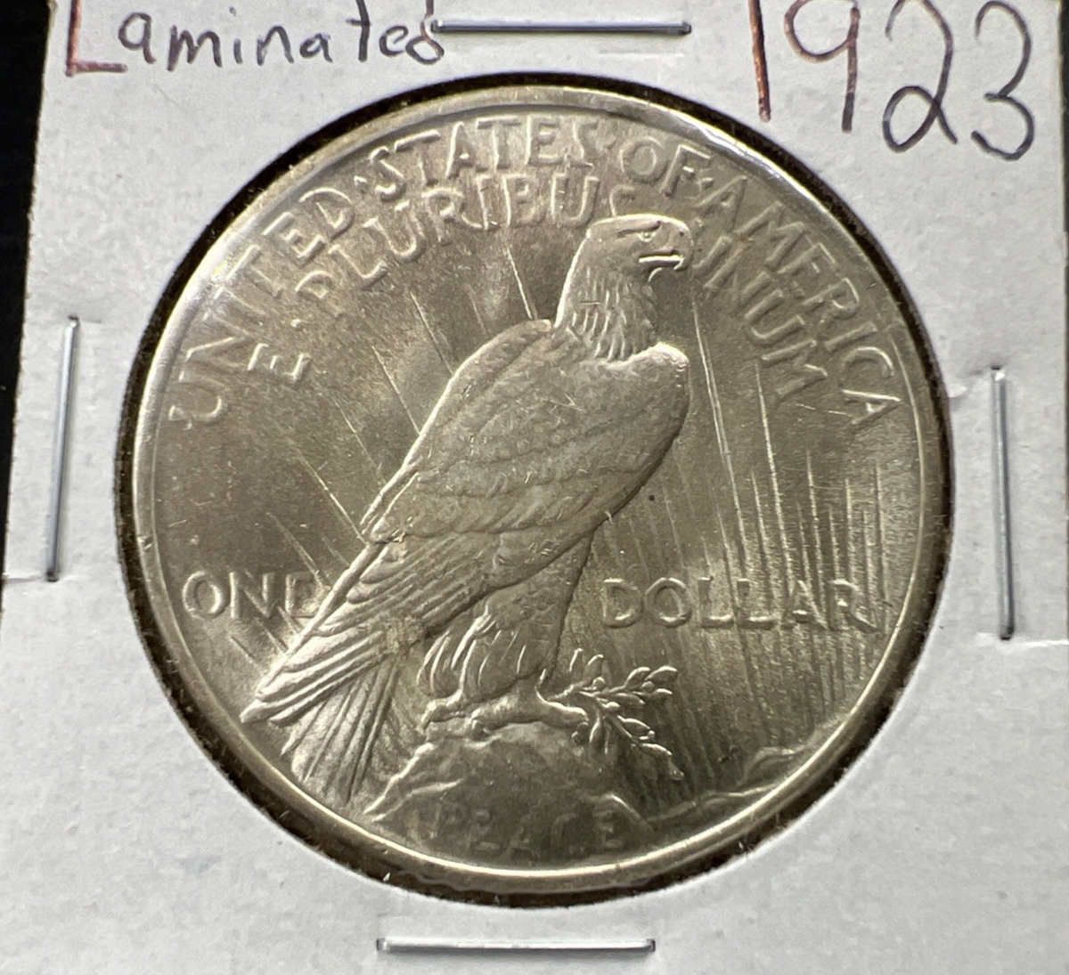 1923 P $1 Peace Silver Dollar Coin Laminated Planchet Error Reverse BU UNC