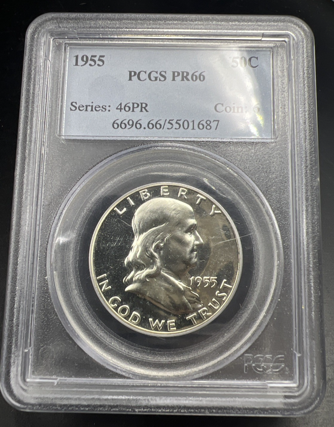 1955 P 50c Franklin Silver Half Dollar Coin PCGS PR66 Gem Proof Certified #687