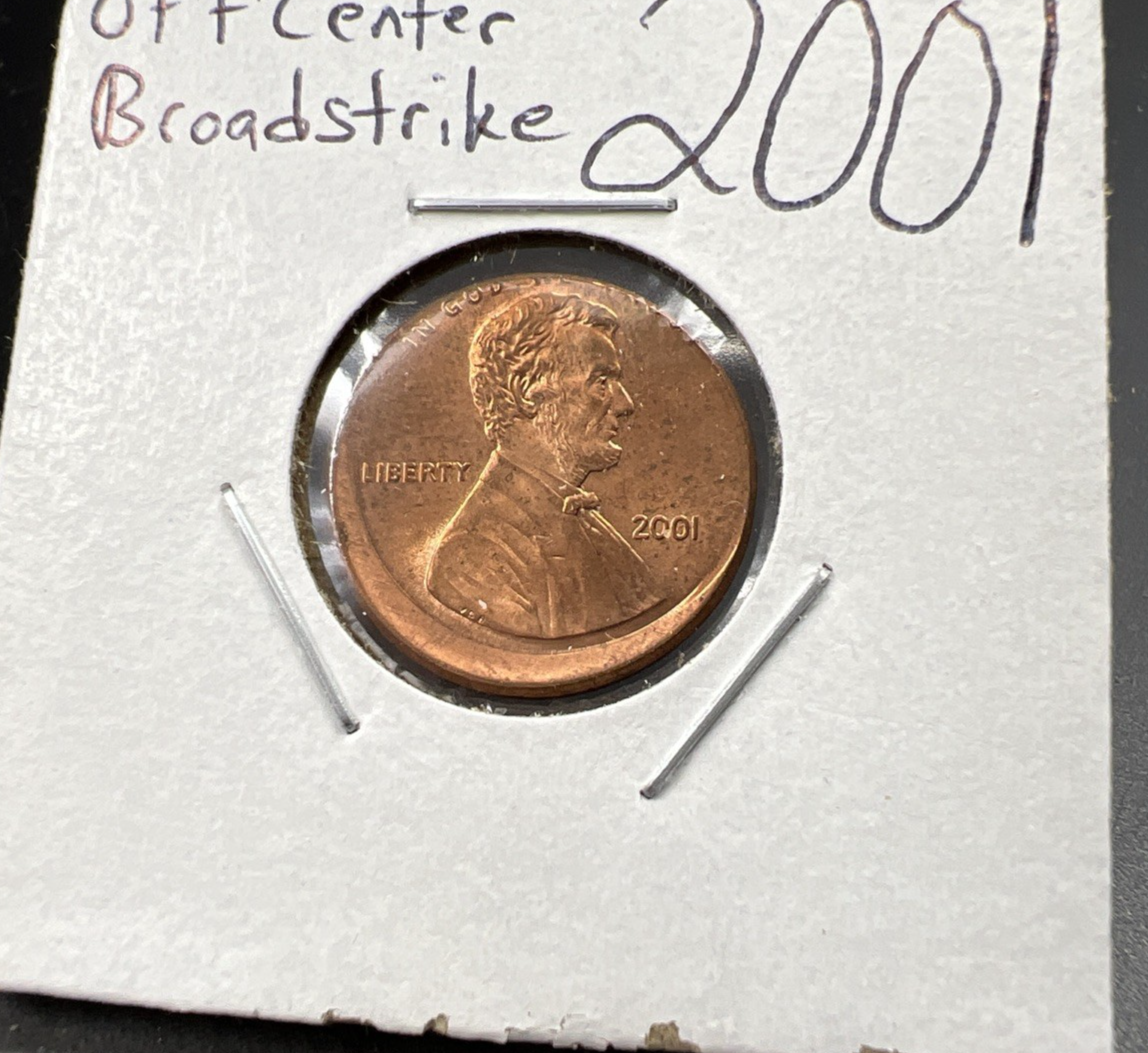 2001 P 1c Lincoln Cent Off Center Broadstrike Error BU UNC RB #a