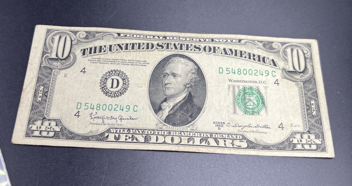 1950 D $10 FRN Federal Reserve Note Cleveland District Fine Circ #249