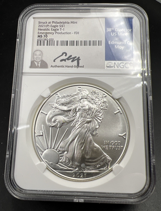 2021 P Emergency Production 1 Oz American Silver Eagle Moy Signature NGC MS70 #2