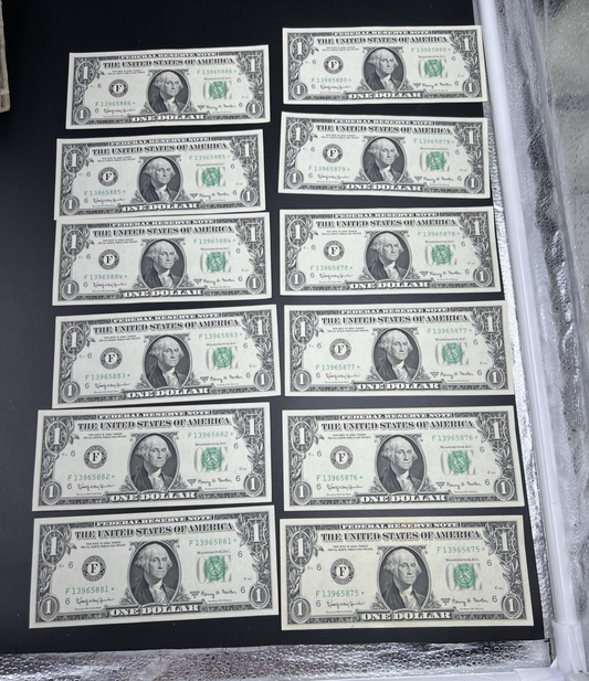 12 Consecutive 1963 A * Star FRN Federal Reserve Notes UNC Bills #886