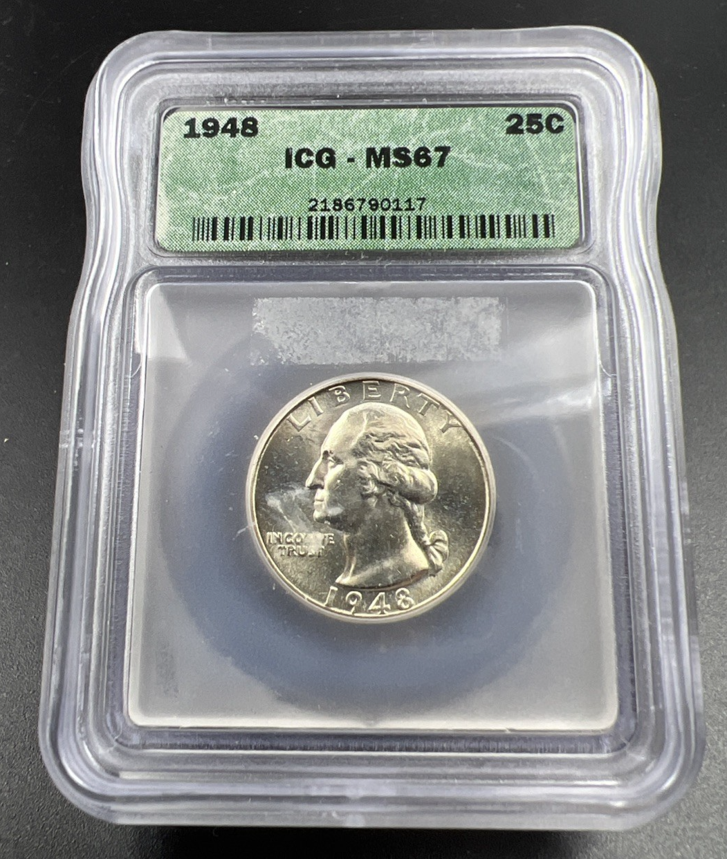 1948 P 25C Washington Quarter Silver Coin MS67 ICG #117 Some Toning
