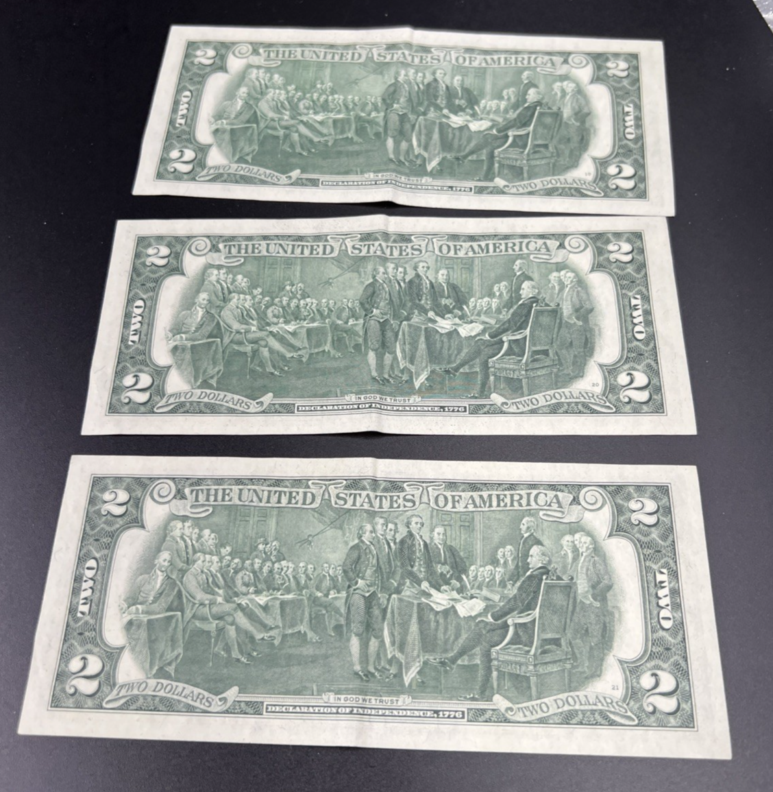 3 Consecutive 1976 $2 Bicentennial Two Dollar Bills VF Fancy Serial #09999433