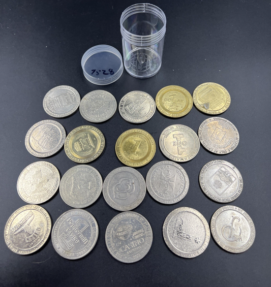 Lot of 20 $1 Casino Dollar Gaming Tokens Metal Circulated Conditions SKU#7528