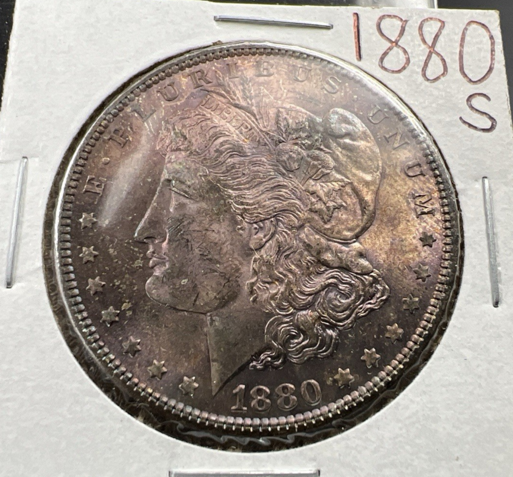 1880 S $1 Morgan Silver Dollar Coin CH BU Unc PQ Toning Toner