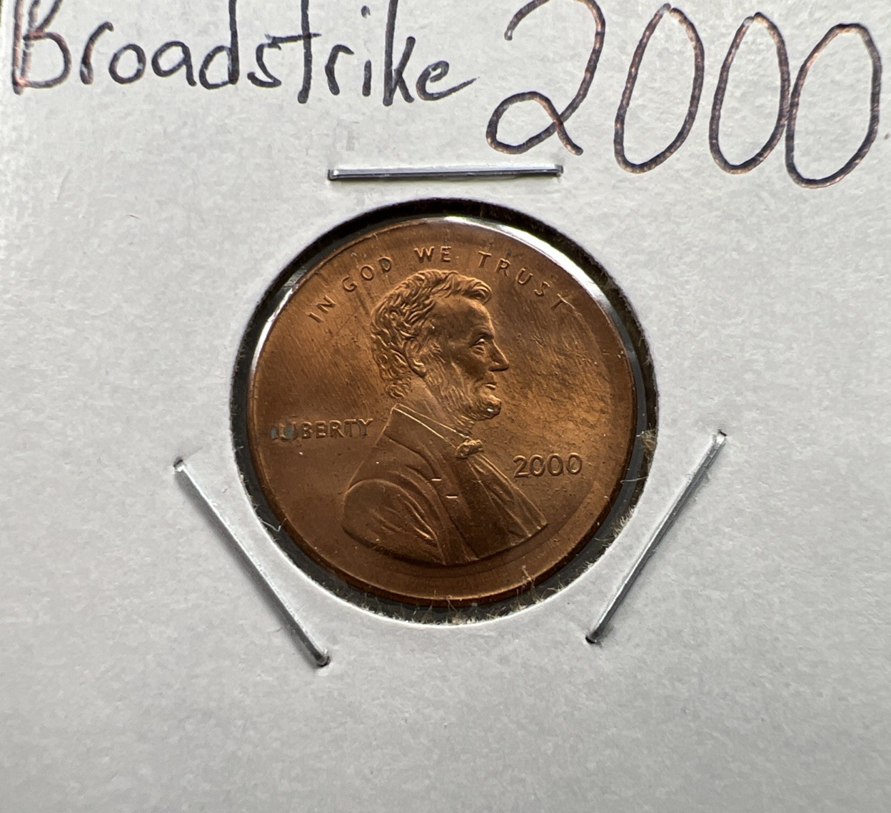 Large Centered Broadstrike 2000 P 1c Lincoln Memorial Cent Gem BU RB