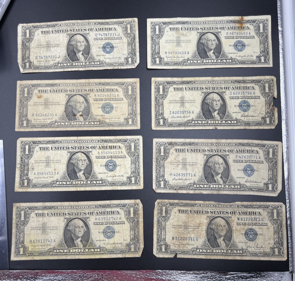 Lot of 8 VERY CIRC 1957 1935 $1 Dollar Silver Certificate Blue Seal Notes #42