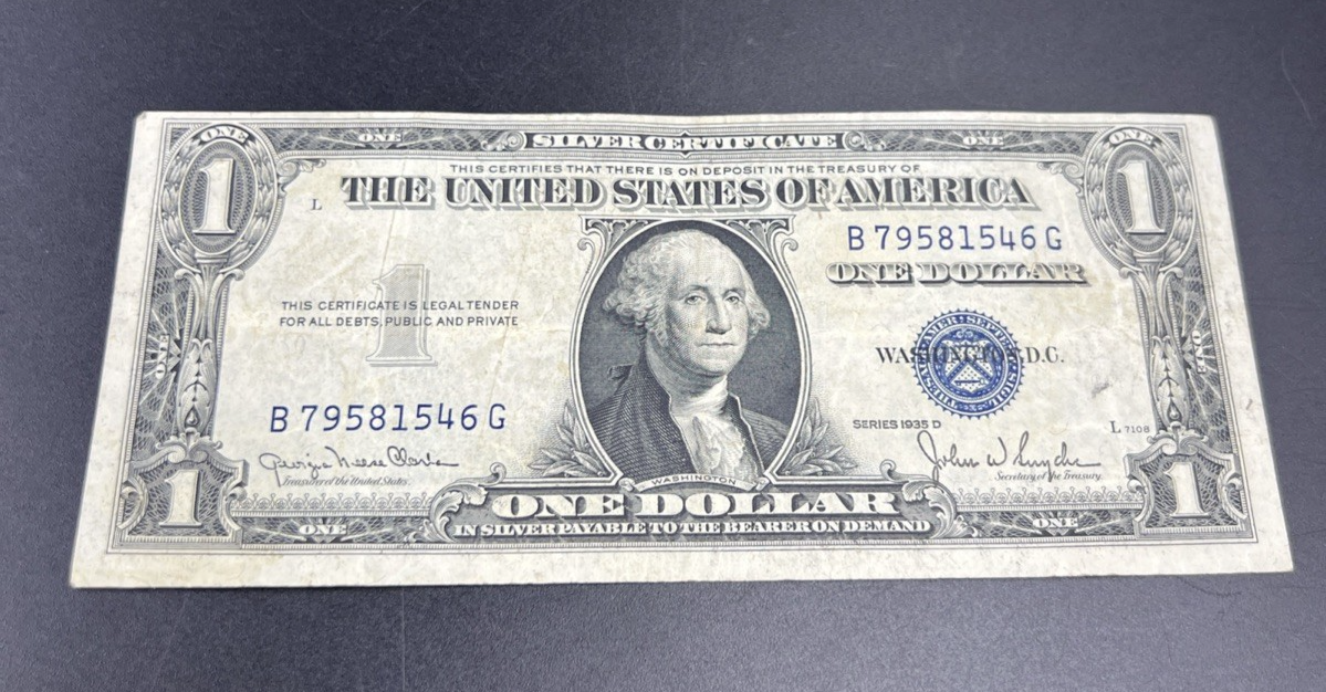 1935 D $1 Wide Margin One Dollar Silver Certificate Fine Circ #46