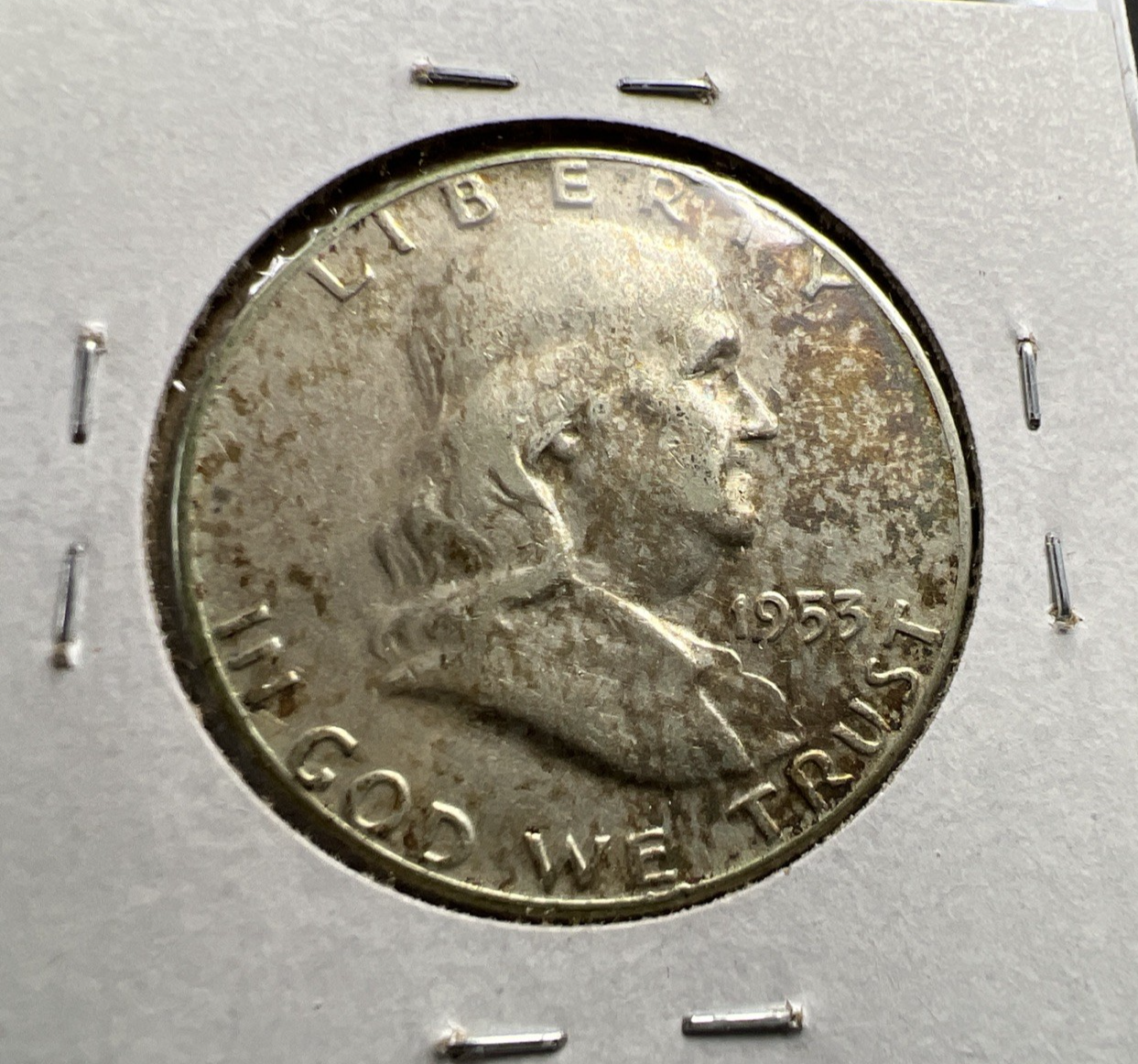 1953 P Franklin Half Dollar Silver Coin Circ Nice Toning Toner XF SK#a
