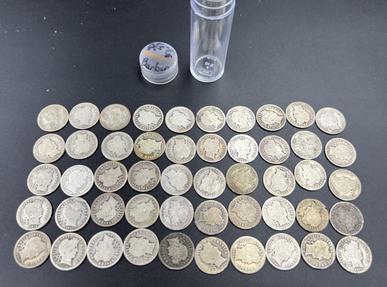 50 Coin Barber 90% Silver Dime Roll AG About Good Circ Conditions SK#g