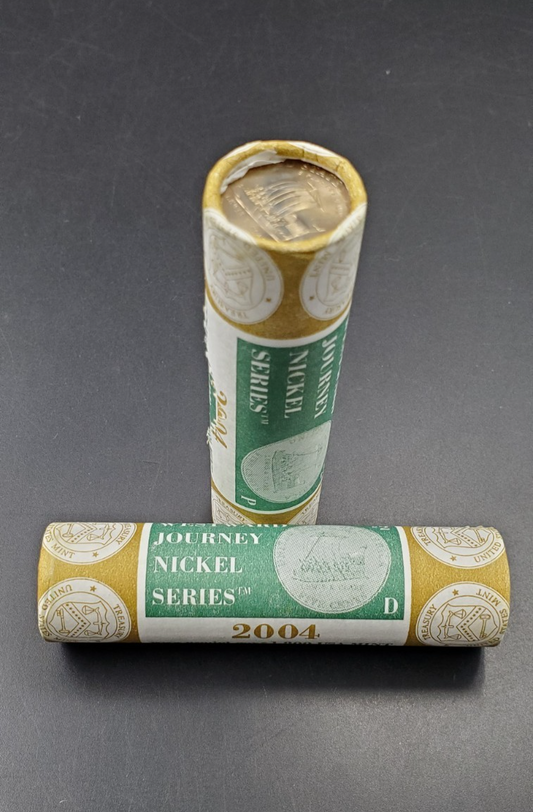 2004 P and D Jefferson Nickel Keelboat Westward OBW 2 Rolls Mint Wrapped