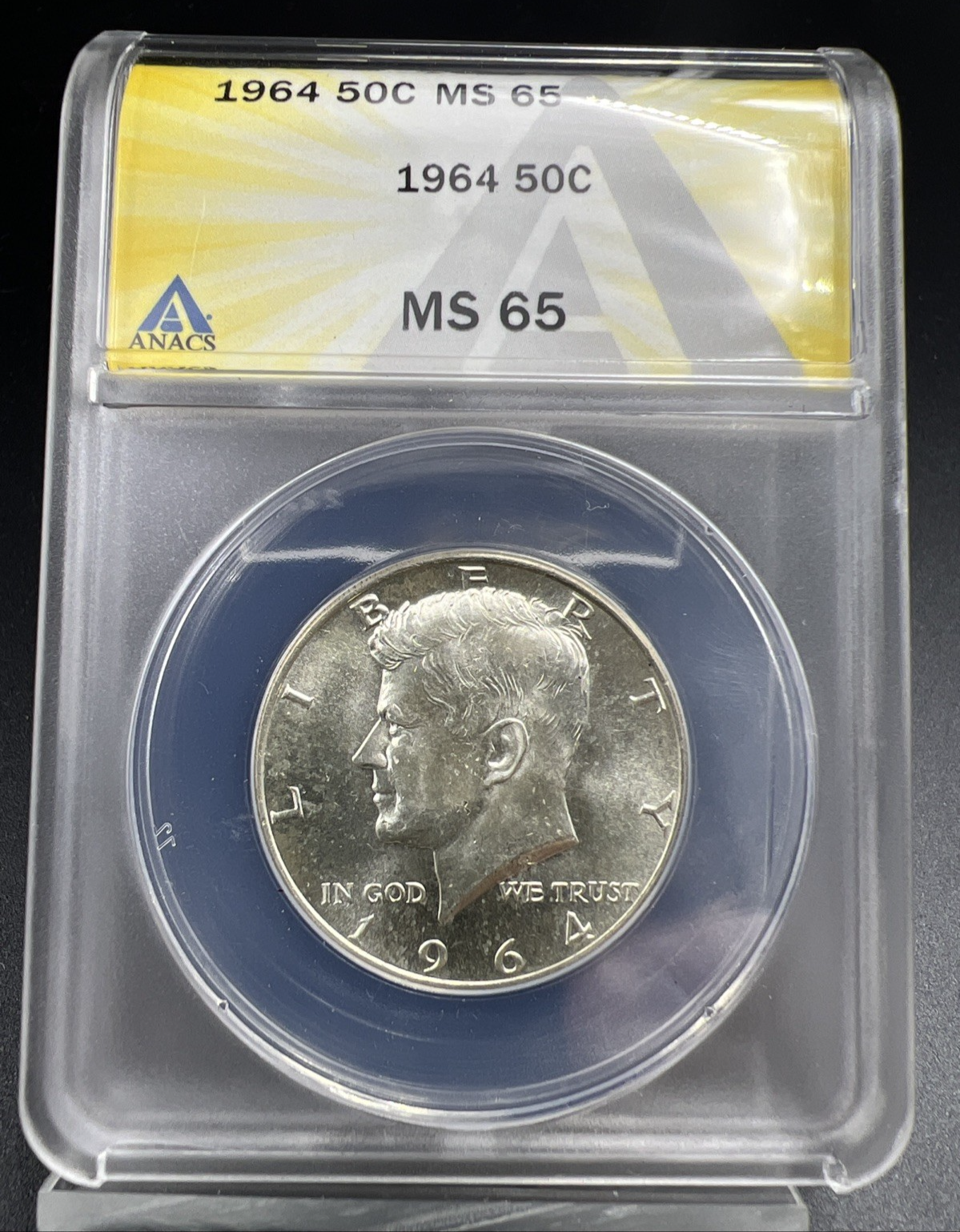 1964 P 50c Kennedy Silver Half Dollar Coin ANACS MS65 Gem BU #58