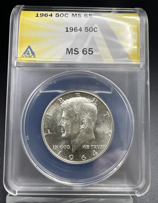 1964 P 50c Kennedy Silver Half Dollar Coin ANACS MS65 Gem BU #58