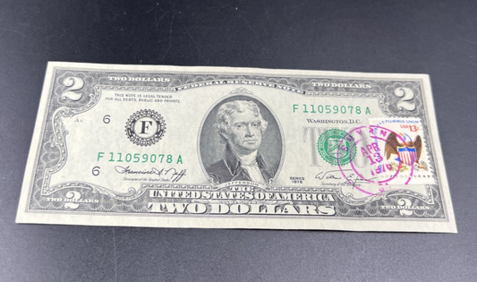 1976 $2 Bicentennial Two Dollar Bill CH VF Circ Smyrna GA Postal Bill #78