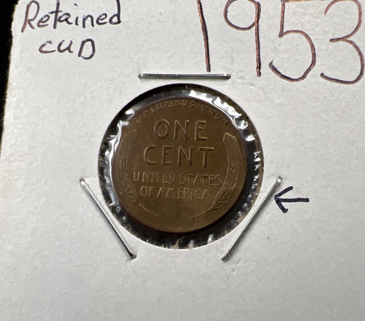 1953 P 1c Lincoln Wheat Cent Penny Retained Cud Error Coin CH VF/ XF Circ