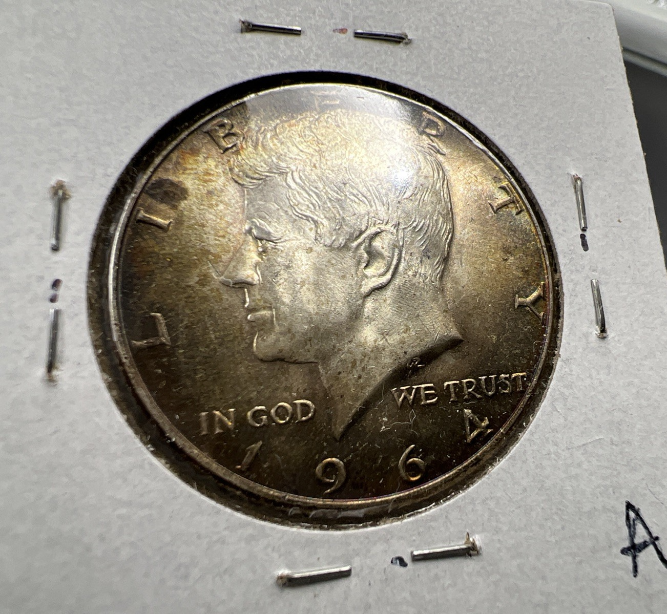 1964 50c Kennedy Silver Half Dollar Coin PQ Amber Toning Obverse CH AU SK#1a