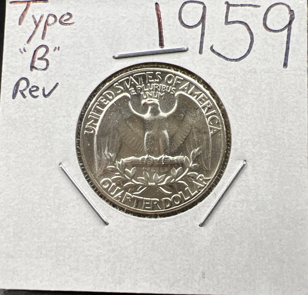 1959 P 25C Washington Quarter Silver Coin Gem BU Uncirculated Type B Rev Variety