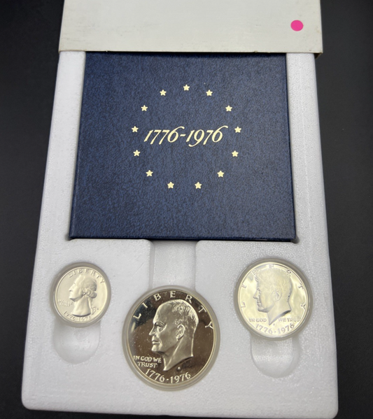 1776 - 1976 S US Mint Silver Proof Bicentennial 3 Coin Set BU 40% Silver SK#b