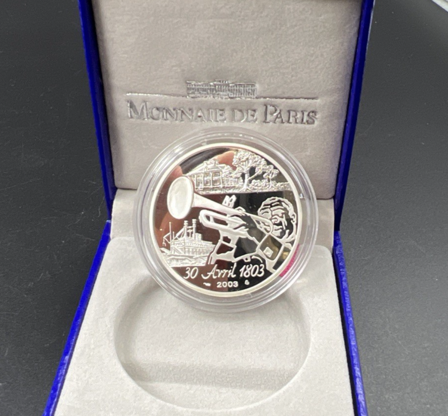 2003 France Silver Proof 1.5 Euro Louisiana Purch Jefferson Napoleon & Armstrong