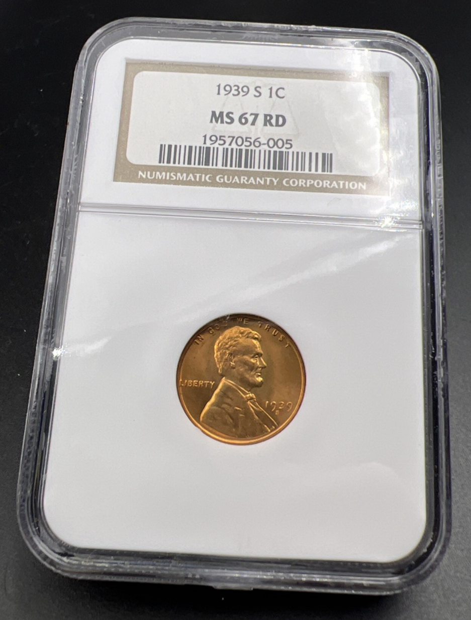 1939 S 1c Lincoln Wheat Cent Penny Coin NGC MS67 RD #005