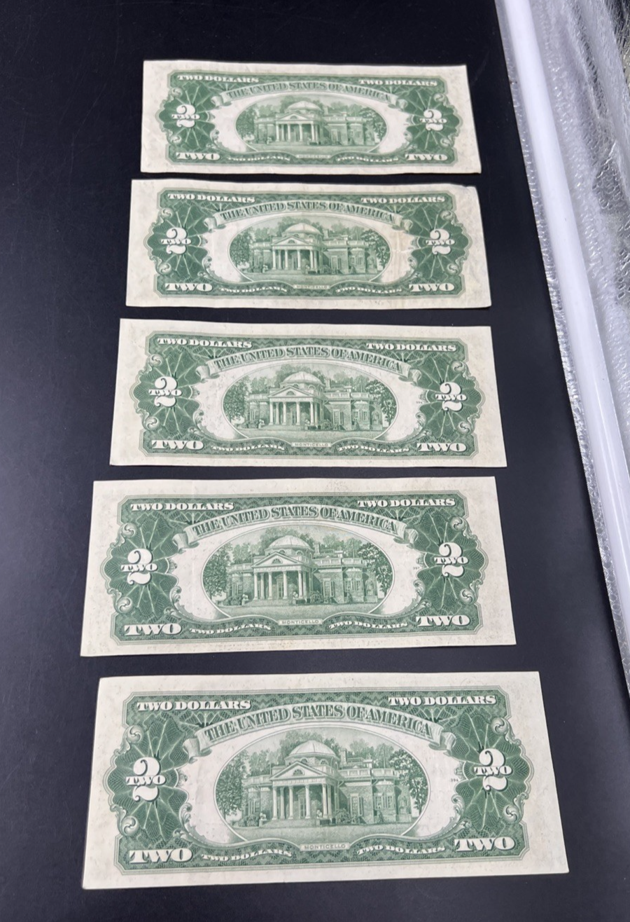 Lot of 5 1953 B $2 USN United States Notes CH VF Very Fine Circ #155