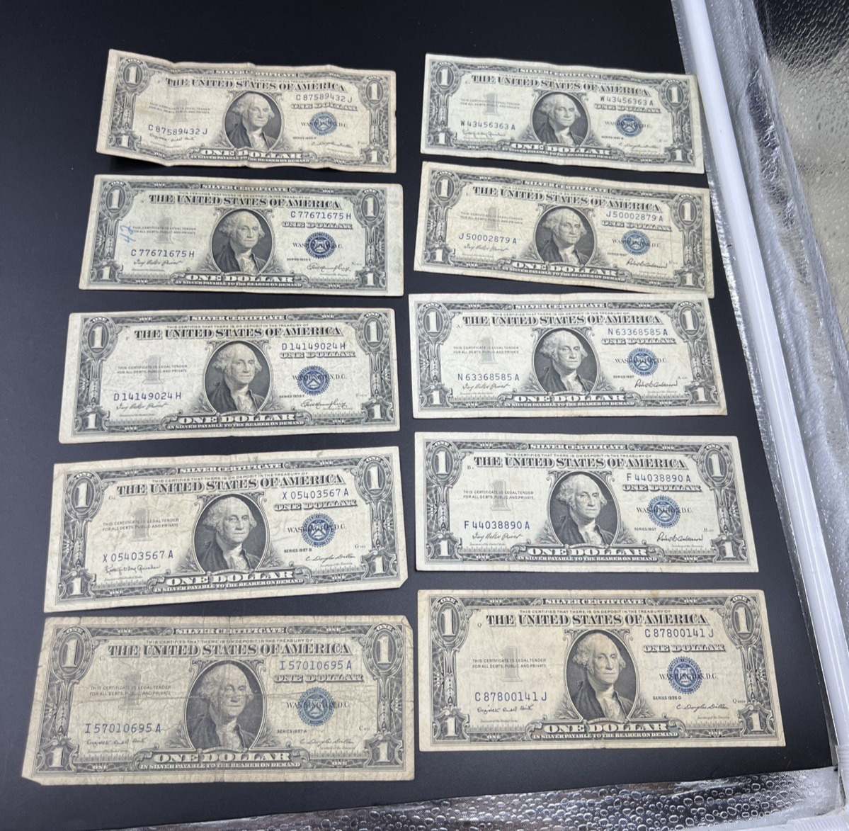 Lot of 10 1957 1935 $1 One Dollar Silver Certificates Very Circulated #695
