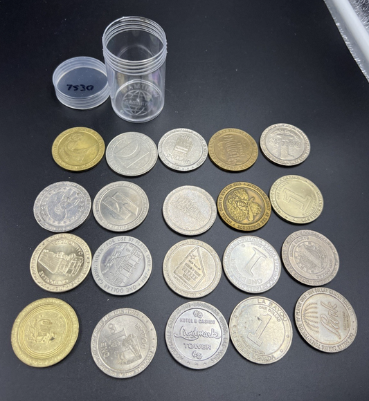 Lot of 20 $1 Casino Dollar Gaming Tokens Metal Circulated Conditions SKU#7530