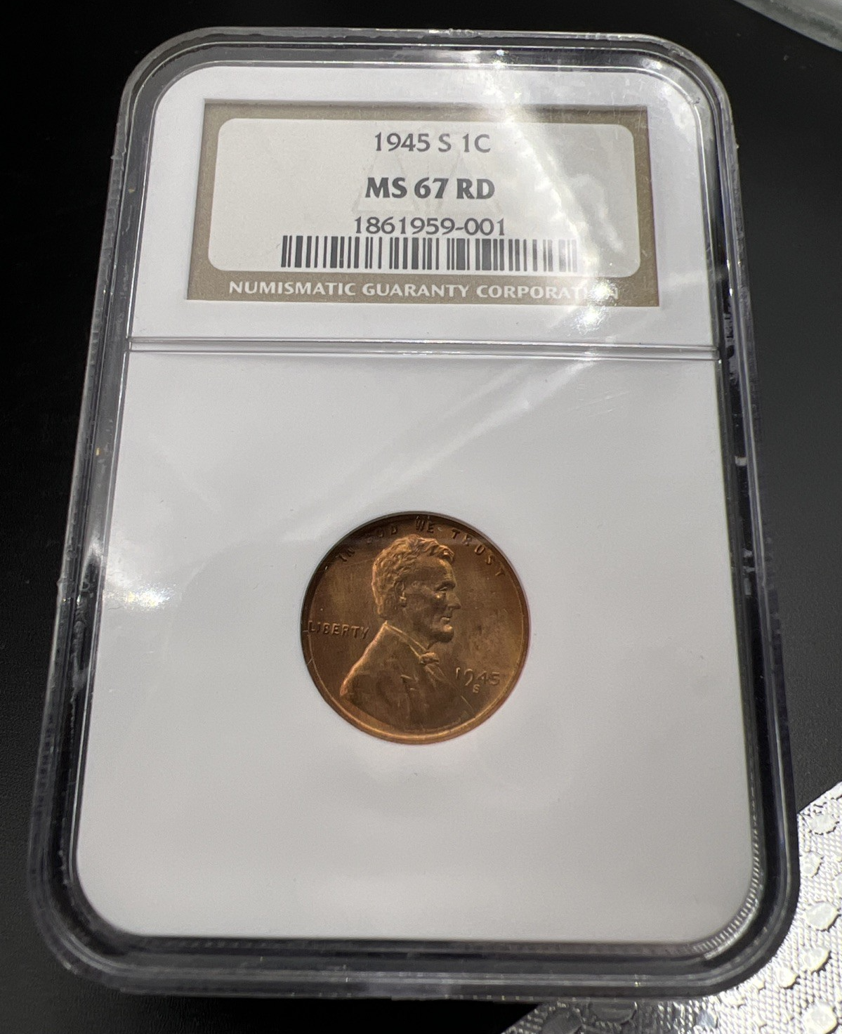 1945 S 1c Lincoln Wheat Cent Penny MS67 Some Toning #001