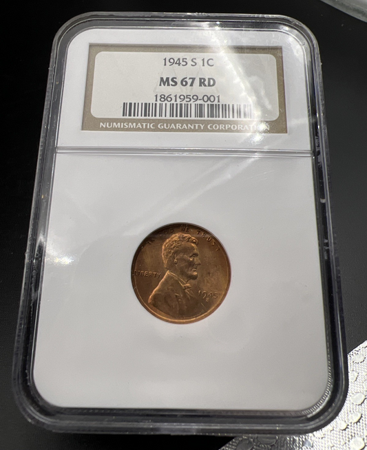 1945 S 1c Lincoln Wheat Cent Penny MS67 Some Toning #001