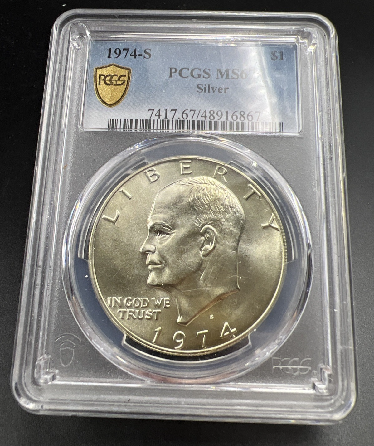 PCGS Gold Shield Gem BU 1974 S $1 Ike Eisenhower 40% Silver Dollar Coin MS67 #67