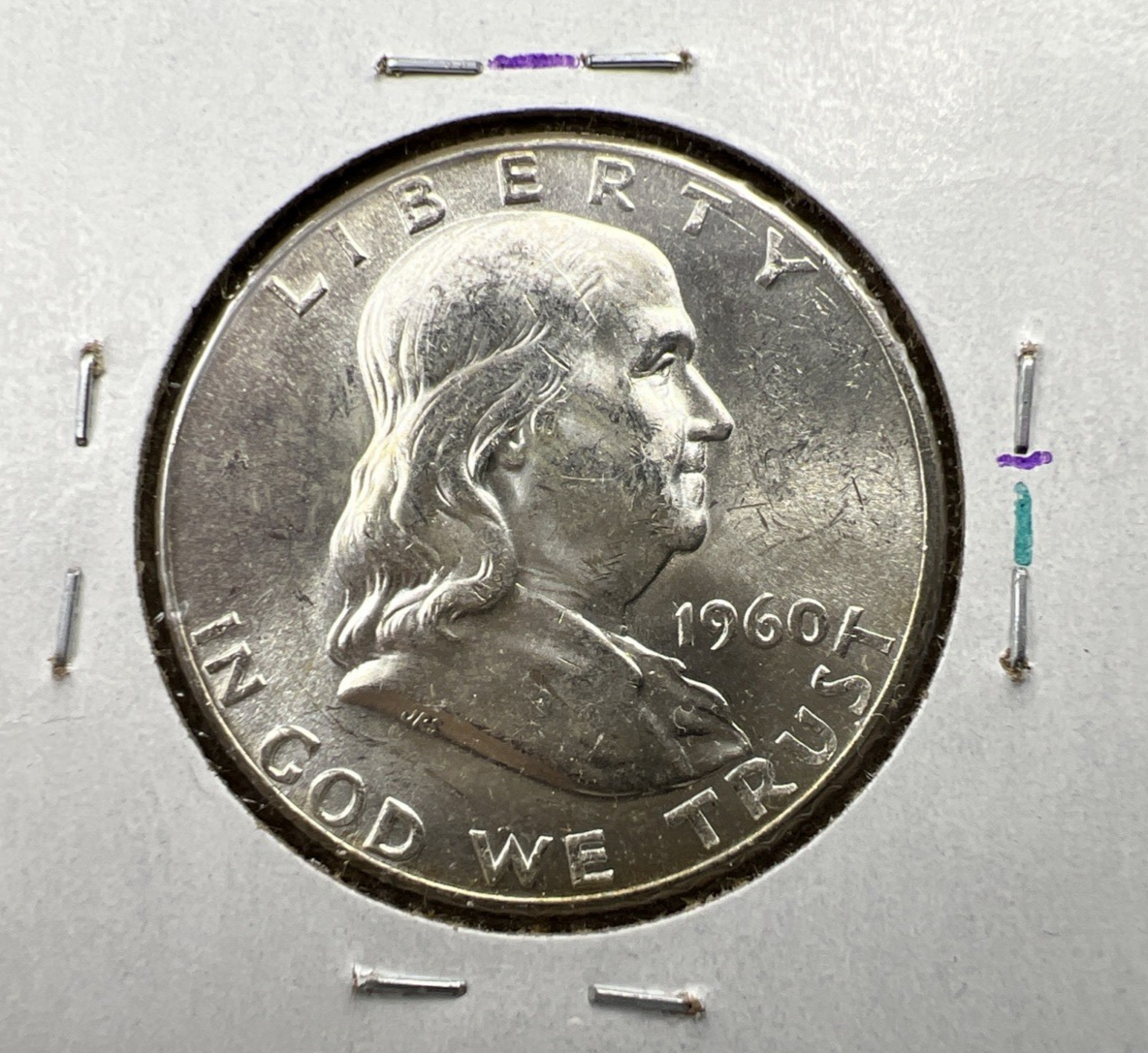 1960 P Franklin Half Dollar Silver Coin Choice BU UNC Neat Toning Reverse #B
