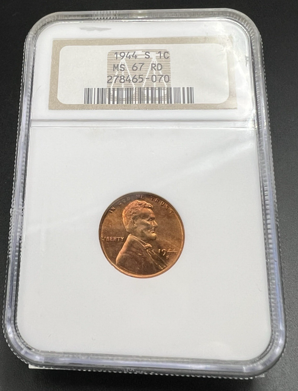 1944 S 1c Lincoln Wheat Cent Penny MS67 RD Some Toning #070