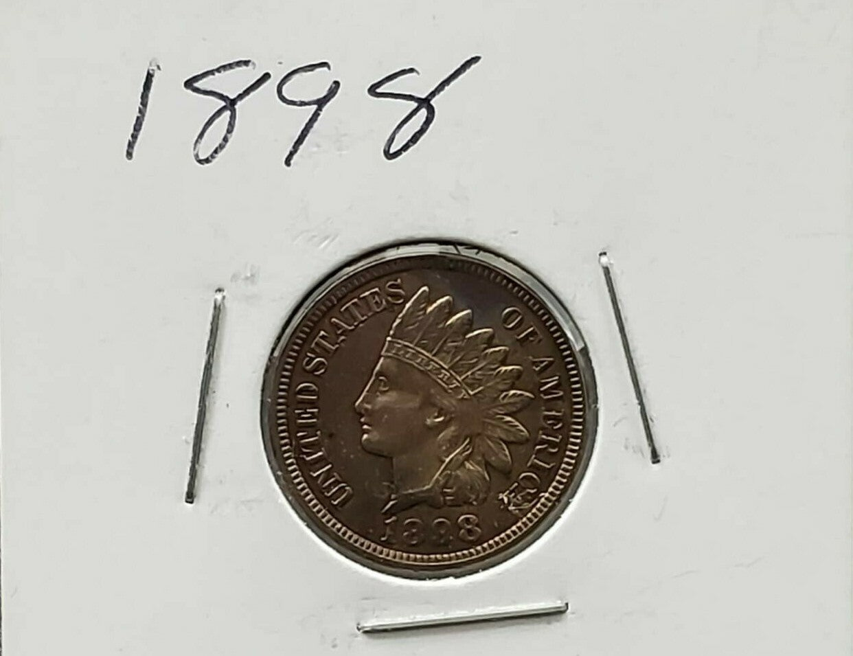 1898 P 1c Indian Cent Penny Coin Choice AU About Uncirculated Brown color