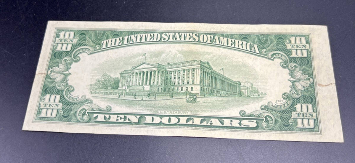 1950 B $10 FRN Federal Reserve Note Fine Details Taped Torn Edges