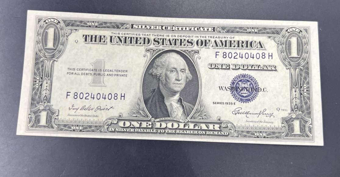 1935 E $1 One Dollar US Silver Certificate Blue Seal Choice UNC #408