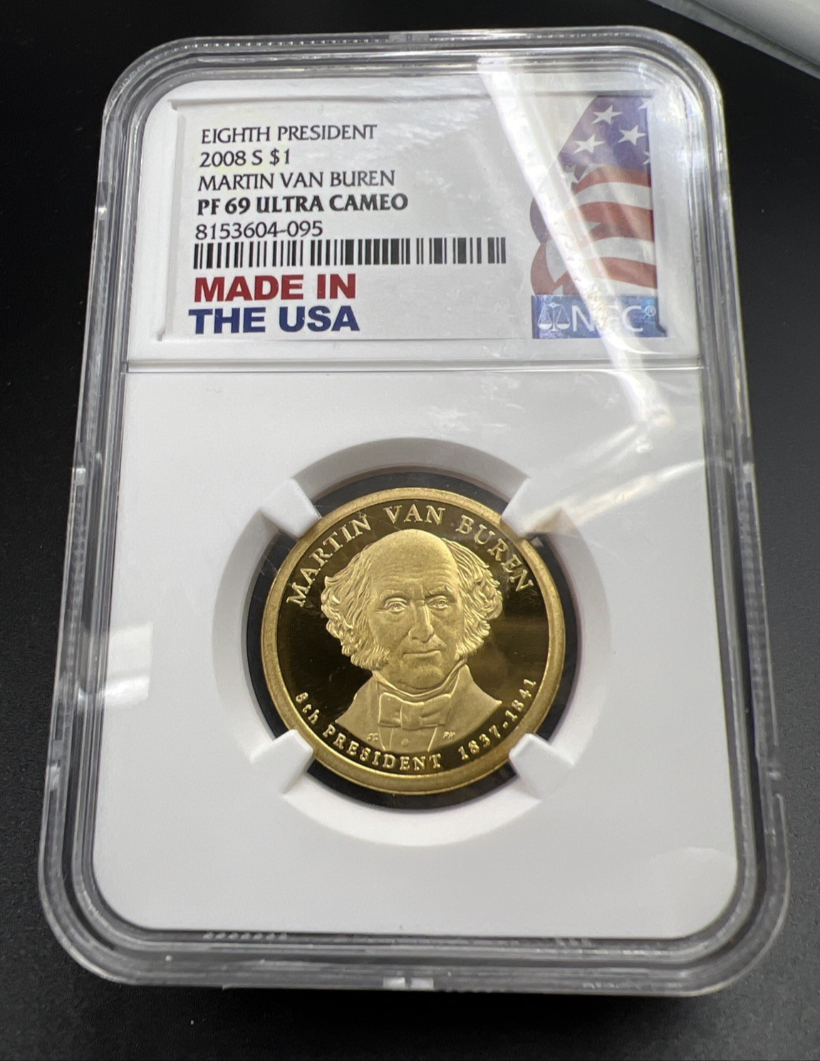 2008 S $1 Martin Van Buren Presidential Dollar Coin PF69 UCAM USA Flag Holder #5