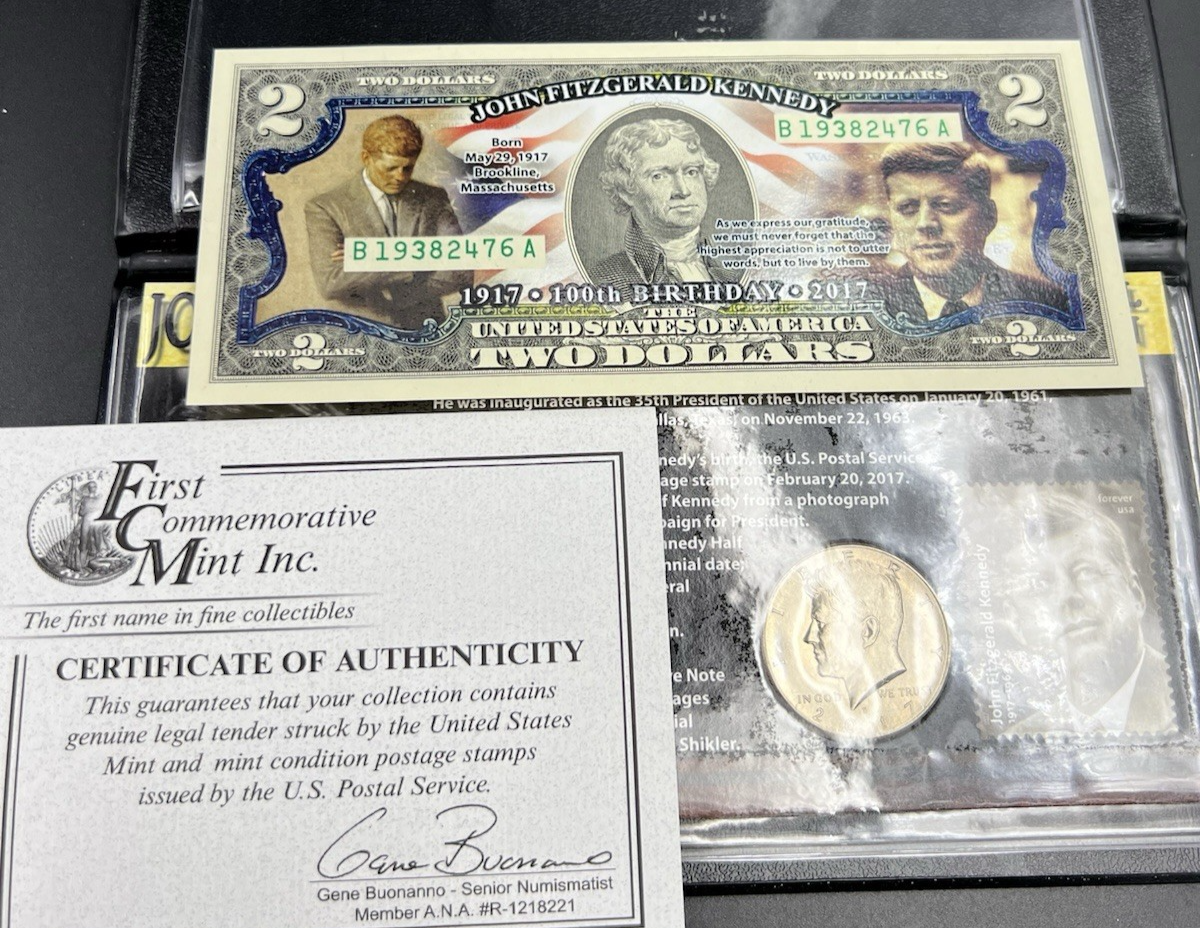JFK Collection 2017 $2 Colorized Two Dolalr Bill FRN & Kennedy Half Dollar #76