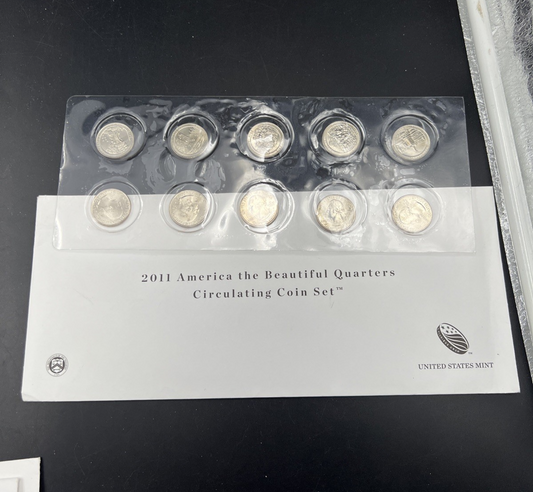 2011 P & D US Mint America the Beautiful Uncirculated 10 Coin ATB BU Quarter Set