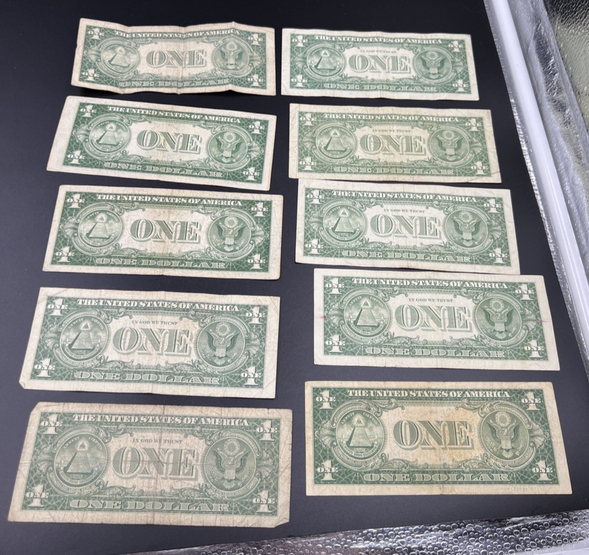 Lot of 10 1957 1935 $1 One Dollar Silver Certificates Very Circulated #695